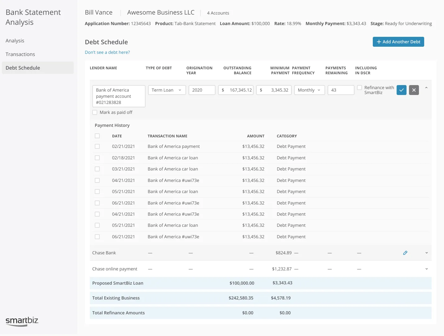 BSA Debt Schedule page