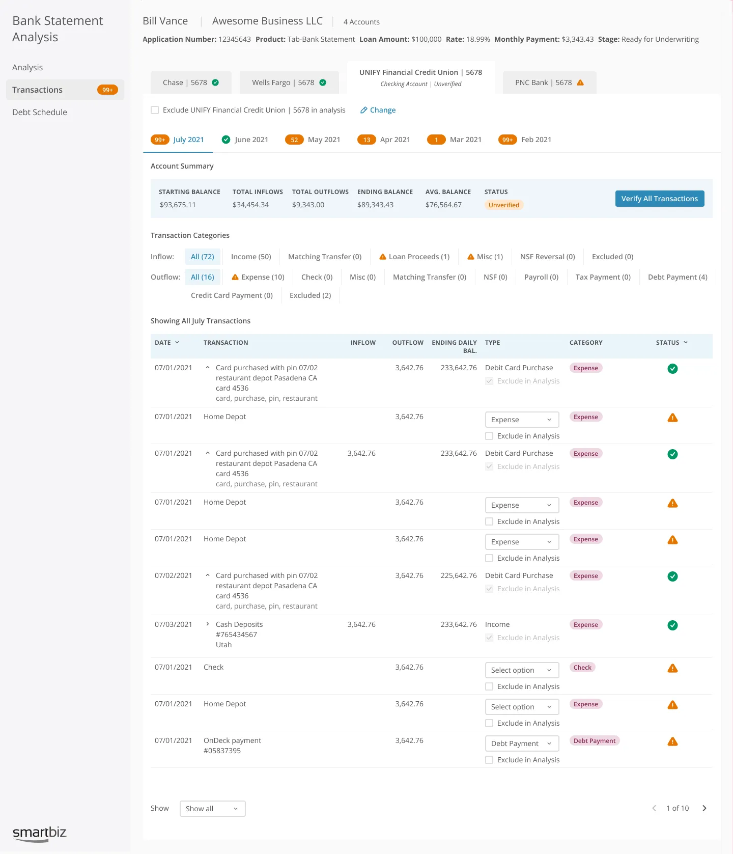 BSA Transactions page